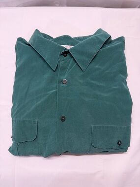 Men's Casual Button-Down Shirt in Deep Teal‎ Green 100% Silk